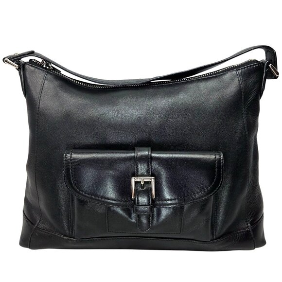 COACH 2014 Charlie Black Leather Kangaroo Pouch Hobo Shoulder Bag 29881 - Picture 3 of 11